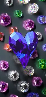 Heart-shaped gemstone with colorful jewels.