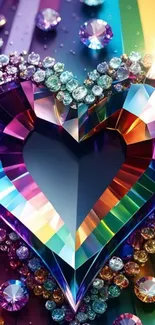 Colorful gemstone heart with rainbow hues