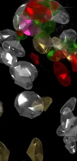 Colorful gemstones on a black background wallpaper.