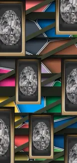 Colorful geometric gemstone pattern wallpaper.