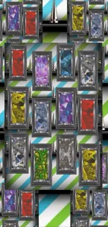 Colorful gemstone and metallic pattern wallpaper for phones.