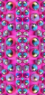 Colorful gemstone pattern wallpaper with vibrant pink background.