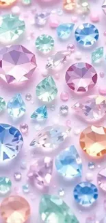 Colorful gemstones scattered on soft pink background wallpaper.