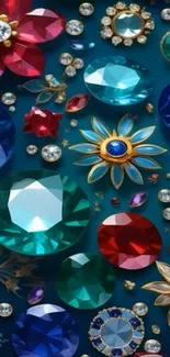 Colorful gemstones and floral design wallpaper.