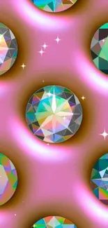 Colorful gemstones on pink background wallpaper with vibrant design.