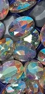 Colorful sparkling gemstones on mobile wallpaper.
