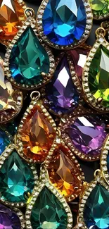 Colorful teardrop-shaped gemstones with sparkling design.