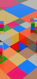 3D wallpaper with colorful geometric blocks.