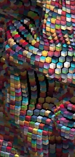 Vibrant geometric 3D wallpaper with colorful hexagons.