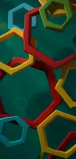 Colorful geometric shapes with teal background.