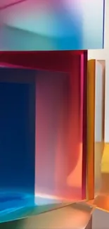 Vibrant geometric abstract wallpaper with colorful translucent shapes.