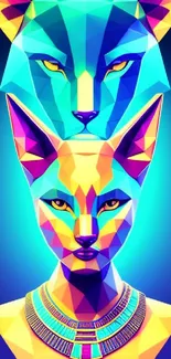 Vibrant geometric animal mobile wallpaper featuring colorful abstract art.