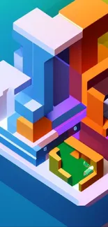 Colorful 3D geometric shapes in an abstract mobile wallpaper.