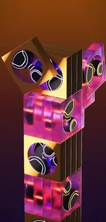 Colorful geometric 3D art wallpaper with glowing elements.