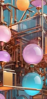 Geometric art wallpaper with colorful spheres.