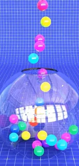 Vibrant blue grid with colorful balls