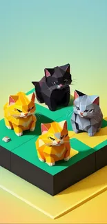 Geometric cats on a colorful gradient background with a modern design.