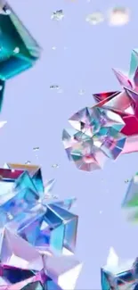Vibrant geometric crystal art with light hues.