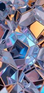 Colorful geometric crystal pattern wallpaper with reflective surfaces.