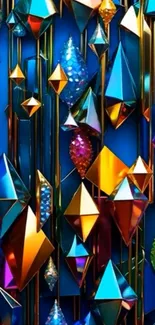 Colorful geometric crystal art wallpaper with intricate patterns.