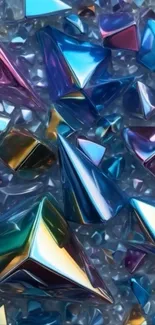 Colorful geometric crystal shapes wallpaper, vibrant and abstract.