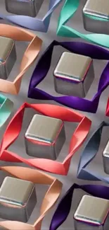 Colorful geometric cubes with gray background.