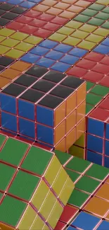 Colorful geometric cubes pattern wallpaper with vibrant hues.