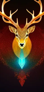 Colorful geometric deer with glowing blue and gold tones on a dark background.