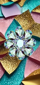 Colorful geometric diamond pattern art.