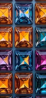 Colorful geometric gemstones mobile wallpaper.