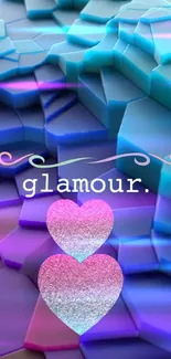 Geometric abstract wallpaper with blue and purple colors and glamour text.