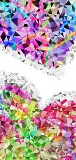 Colorful geometric hearts on a bright background.