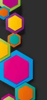 Vibrant geometric hexagon mobile wallpaper with bold colors.