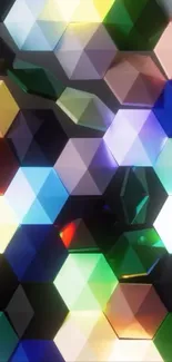 Colorful hexagonal geometric pattern wallpaper.