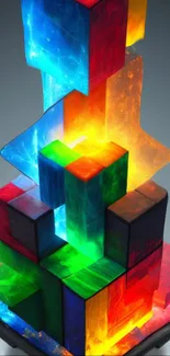 Colorful illuminated geometric blocks wallpaper for mobile phone.