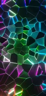 Colorful geometric neon light wallpaper with vibrant patterns.