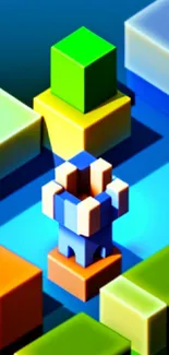 3D geometric cubes in bright colors on a mobile wallpaper.