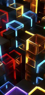 Vibrant neon geometric cubes digital art wallpaper.