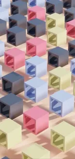 Colorful abstract geometric pattern with cubes in pastel shades.