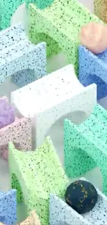 Colorful 3D geometric pattern wallpaper with pastel shades.