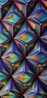 Geometric pattern with vivid iridescent colors on a mobile wallpaper.