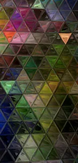 Abstract geometric wallpaper with colorful triangles.