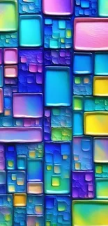 Vibrant geometric pattern wallpaper with colorful squares and rectangles.