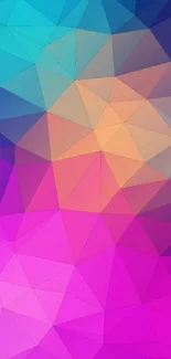 Colorful geometric pattern wallpaper with vibrant purple, pink, and blue hues.