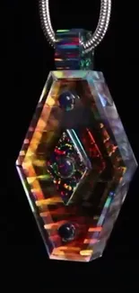 Vibrant geometric pendant with colorful crystal design