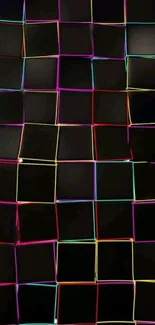 Colorful geometric squares on a dark background mobile wallpaper.