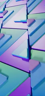 Colorful geometric triangles on blue background