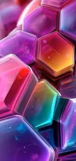 Colorful 3D hexagonal shapes mobile wallpaper.