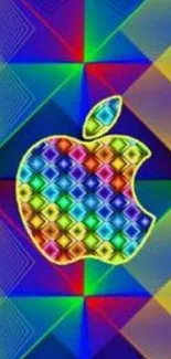 Colorful geometric wallpaper with Apple logo.