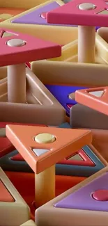Colorful geometric shapes in vibrant 3D design.